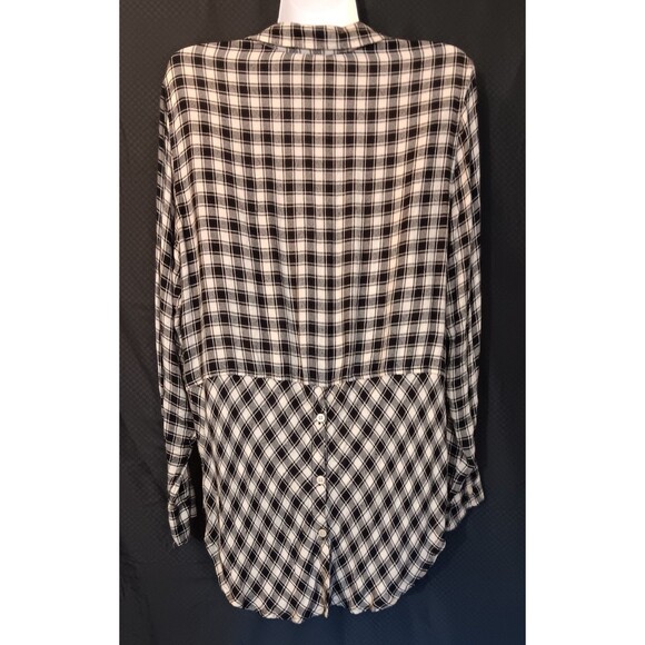 Lucky Brand Women's Black/Ivory Boyfriend Bungalow Checkered Button-Up Shirt, Lg - Picture 3 of 6